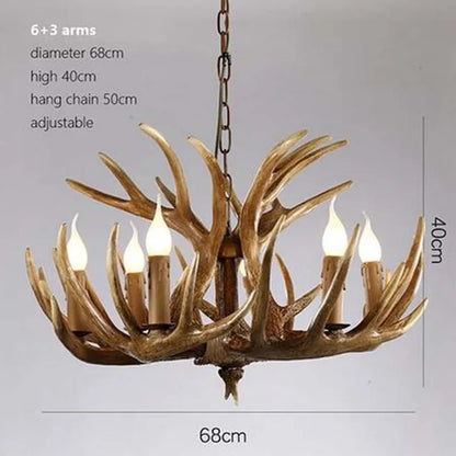 Retro Antler Chandelier Lighting Resin Deer Horn Pendant Lamp