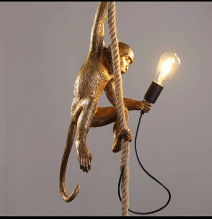 Resin chameleon pendant light Retro Hemp Rope Monkey Pendant Lamp