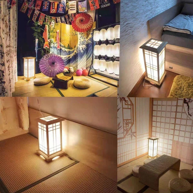 Japanese wooden floor lamp LED Wabi Sabi minimalist Square Wood Made standing lamp