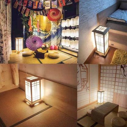Japanese wooden floor lamp LED Wabi Sabi minimalist Square Wood Made standing lamp