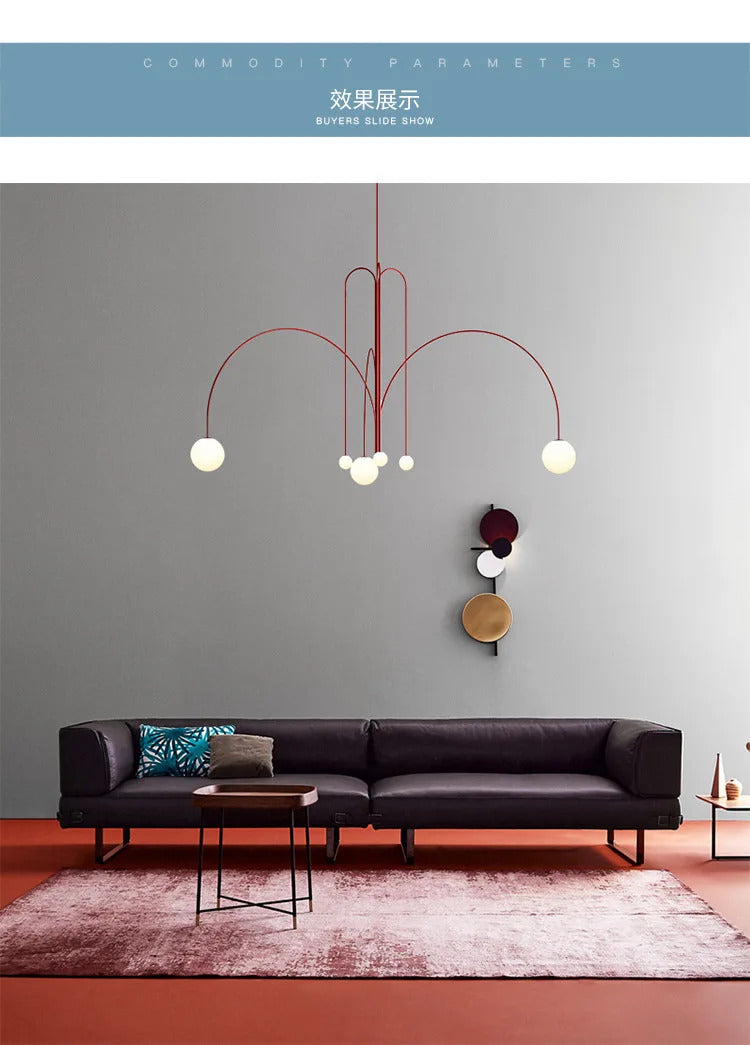 Postmodern geometric chandelier Red Glass Ball minimalist lamp