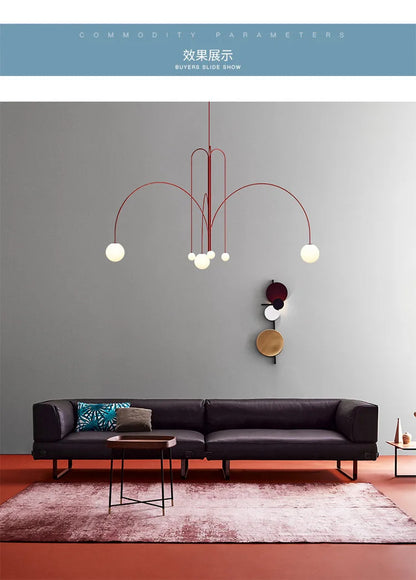 Postmodern geometric chandelier Red Glass Ball minimalist lamp