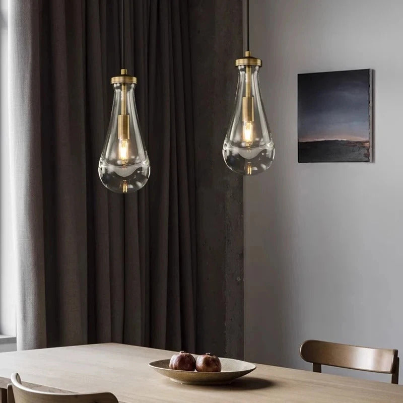 Luxury All Copper LED Pendant Light Modern Water drop Glass chandelier