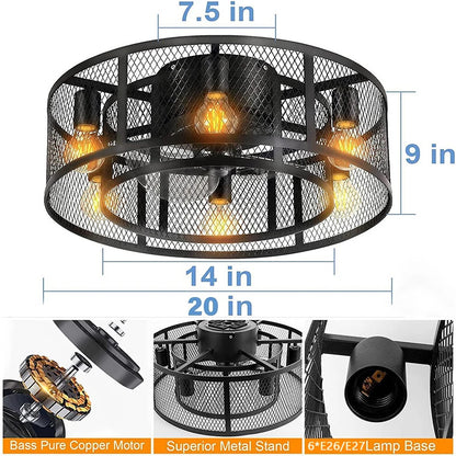 Cage Ceiling Fan with Light 20"Flush Mount Ceiling Fan Lights