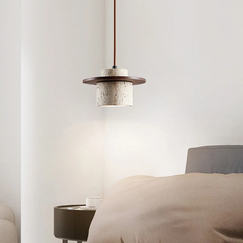 Nordic yellow Cave Stone Wood pendant light Wabi sabi retro natural stone Chandelier Lamp