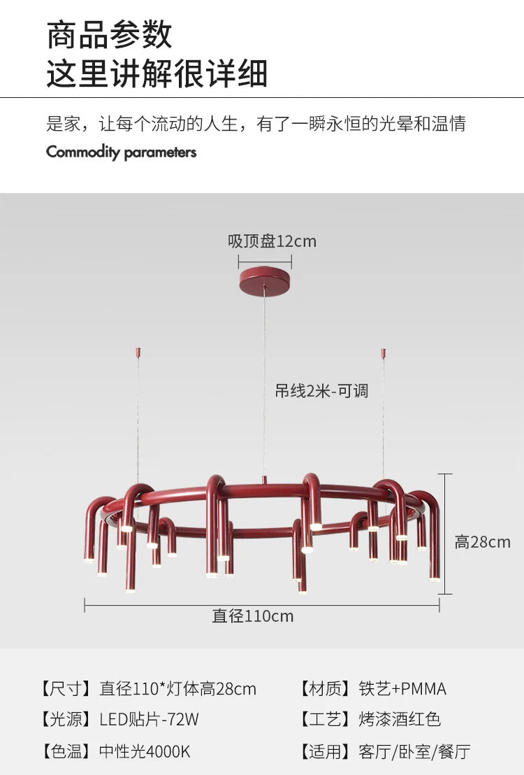 Nordic U-shaped Pendant lamp water pipe long strip Chandelier