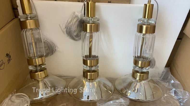 Clear Amber Glass LED Chandelier Modern Pendant Lamp Hall Parlor Restaurant Bedside Lighting Fixtures Wire 150cm Adjustable