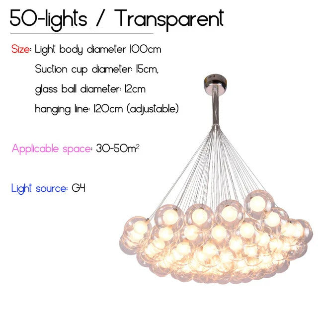 Nordic LED Bubble Lamp Chandelier Modern Clear Glass Ball Suspension Lamp