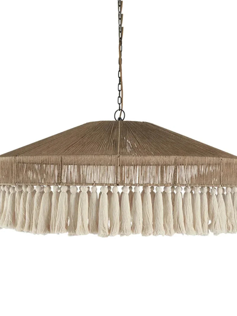 Wabi Sabi Style Retro Living Room Hemp Rope Pendant Light Bohemian Tassel Pendant Lamp