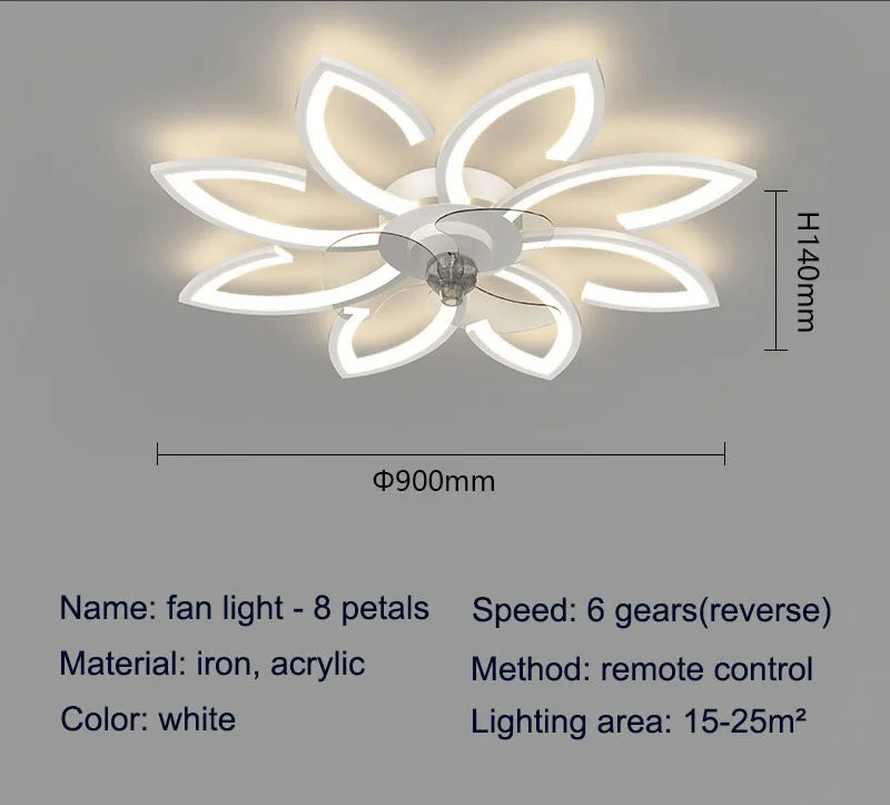 Petals LED Ceiling Fans With Light Bedroom Remote Control 220V Light Fixture