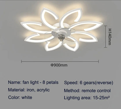 Petals LED Ceiling Fans With Light Bedroom Remote Control 220V Light Fixture