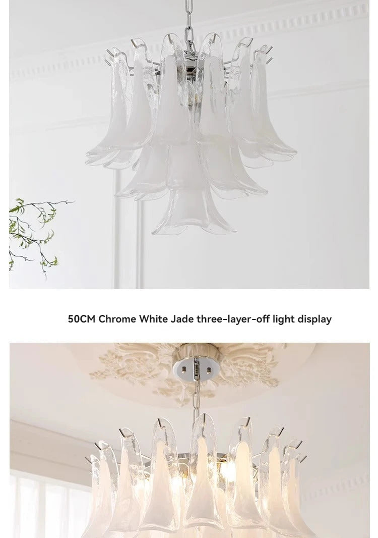 White Petal Glass chandelier French branch shaped crystal pendant light