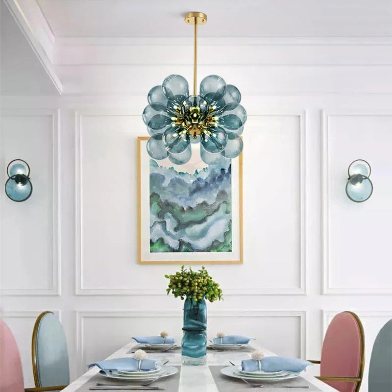 Our blue bubble Chandelier dining table light fixtures