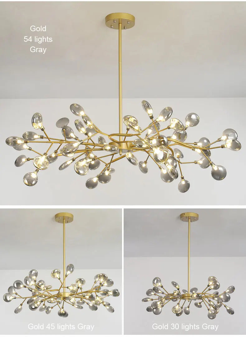 Nordic firefly chandelier Stylish Tree Branch Black Gold glass light