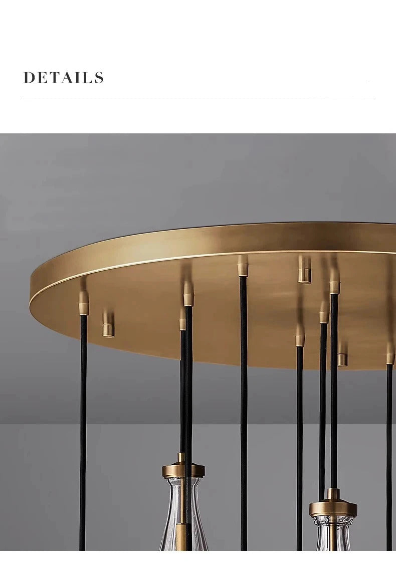Luxury All Copper LED Pendant Light Modern Water drop Glass chandelier