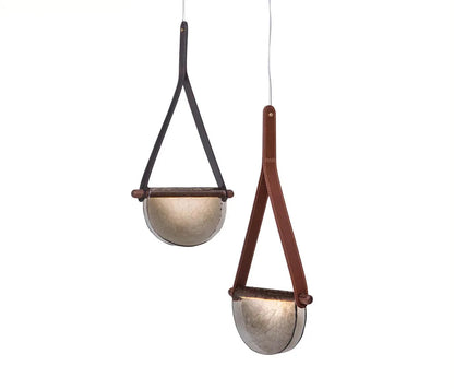 Modern leather handmade glass pendant lamp gray amber clear glass pendant Light