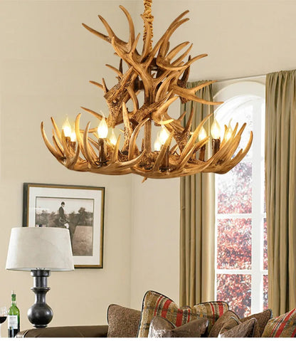Retro Antler Chandelier Lighting Resin Deer Horn Pendant Lamp
