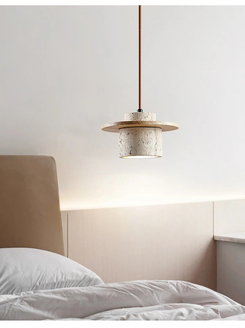 Nordic yellow Cave Stone Wood pendant light Wabi sabi retro natural stone Chandelier Lamp