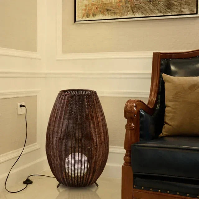 Natural handmade rattan floor lamp Japanese Outdoor waterproof Garden standing lamp
