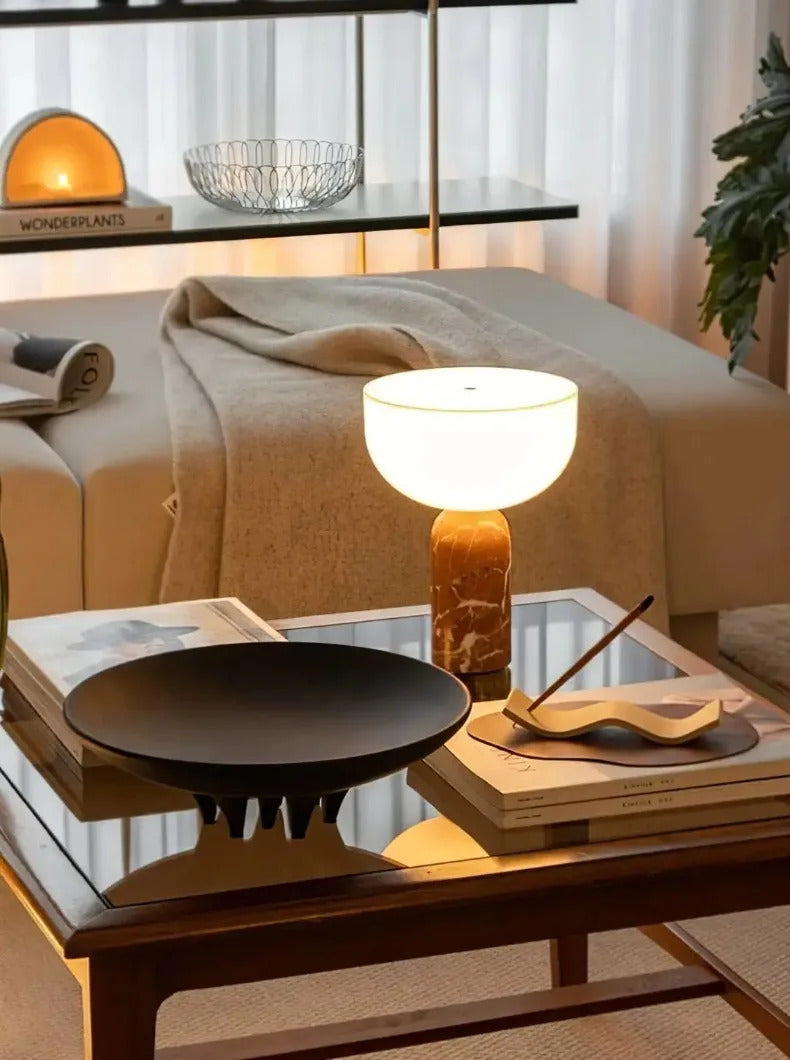 Cylindrical Marble Table Lamp Touch Switch White Glass Lampshade Bedroom Living Room Restaurant Study Desk Light