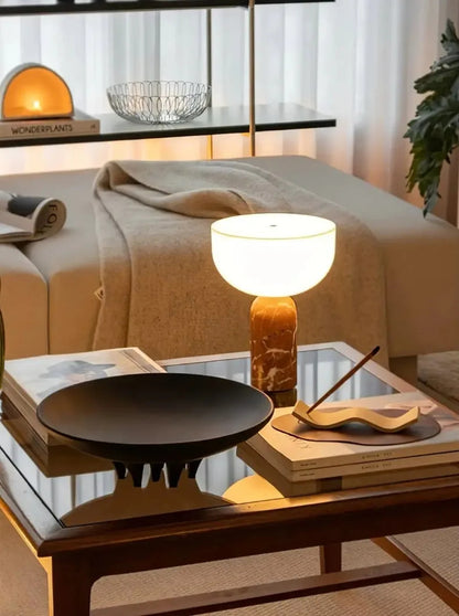 Cylindrical Marble Table Lamp Touch Switch White Glass Lampshade Bedroom Living Room Restaurant Study Desk Light
