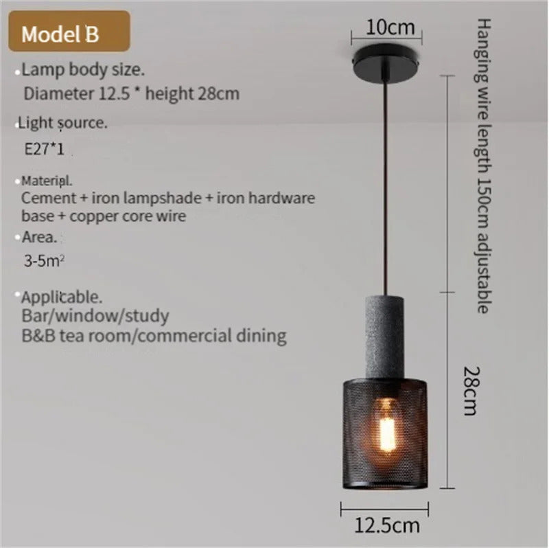 Industrial Concrete Pendant Light Home Decoration Chandelier Fixture Iron Shade Cement Hanging Lamp