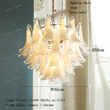 White Petal Glass Modern Romantic Artistic Ceiling Chandeliers Home LED Lighting Fixture Hanging Lamps for Living Room Decor