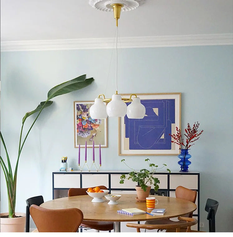 French vintage Cream Glass chandelier Nordic ring Calabash pear pendant lamp