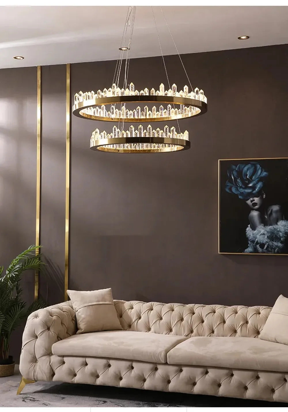 Modern Luxury Crystal Ring chandeliers Round black golden pendant lamp LED hanging light
