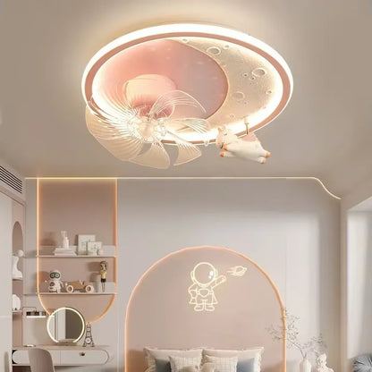 Modern Kids Room Ceiling Fan Light Cartoon Moon Astronaut children bedroom hanging Light