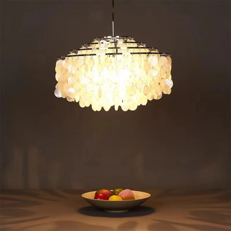 Real Shell Pendant Lights Gold Chrome Metal Romantic Beautiful Hanging Lamp Euphonious Voice E27 For Foyer Bedroom Dining Room