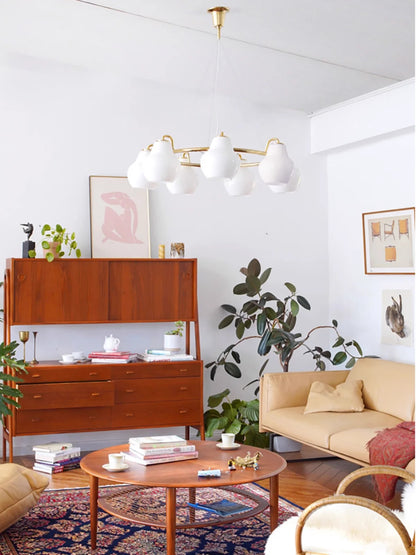 French vintage Cream Glass chandelier Nordic ring Calabash pear pendant lamp