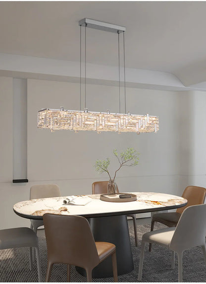 Modern crystal long strip chandelier Luxury Gold  Kitchen island Pendant lamp