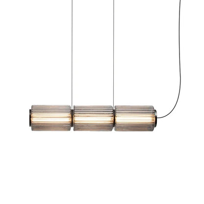 Restaurant Long Stripe Pendant Light Smoke Gray Glass Lampshade Nordic Led Hanging Light