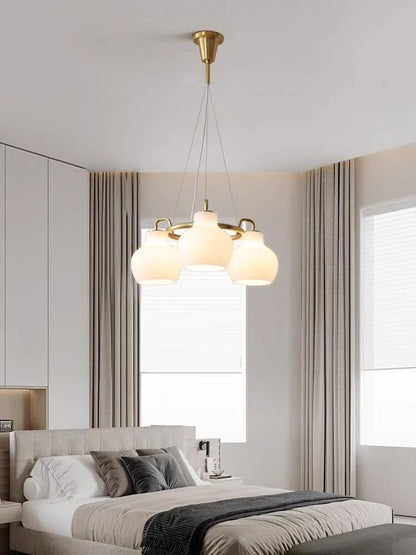 French vintage Cream Glass chandelier Nordic ring Calabash pear pendant lamp