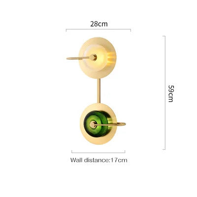 Nordic Retro round glass wall lamp Modern luxury metal plate Green Crystal wall light