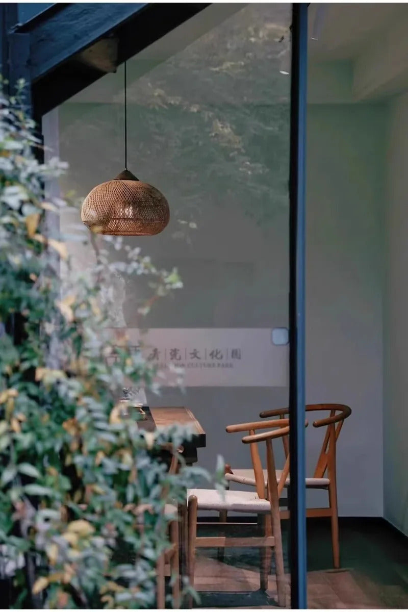 Japanese Wabi-Sabi Rattan Pendant Light Hand-Woven Boho Lamp