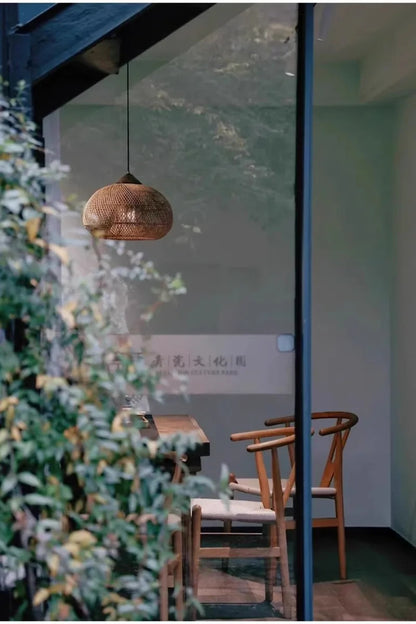 Japanese Wabi-Sabi Rattan Pendant Light Hand-Woven Boho Lamp