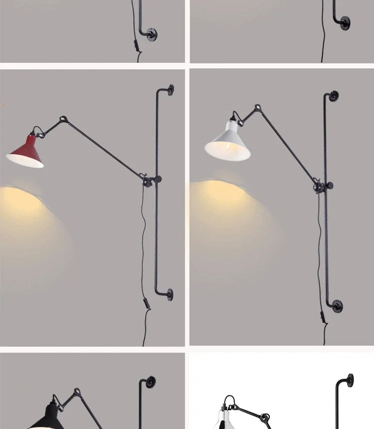 Nordic simple long black wall light Industrial Pole Swing Arm vintage Reading wall lamp