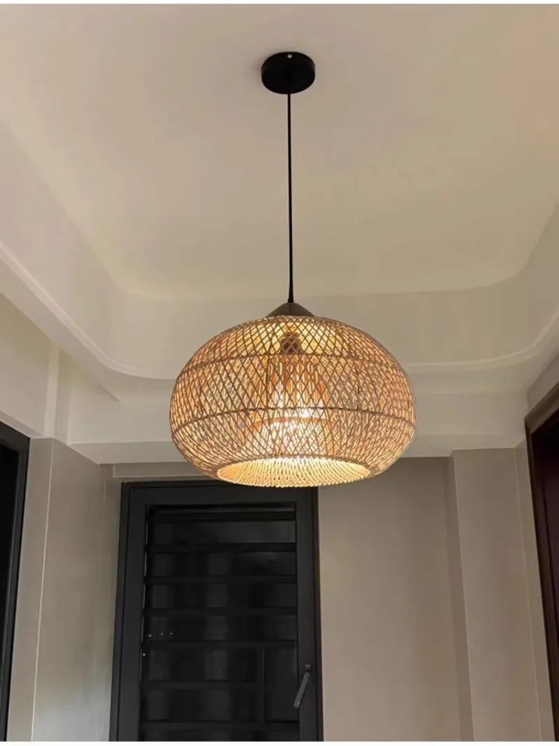 Japanese Wabi-Sabi Rattan Pendant Light Hand-Woven Boho Lamp