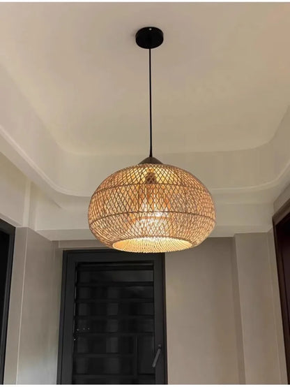 Japanese Wabi-Sabi Rattan Pendant Light Hand-Woven Boho Lamp