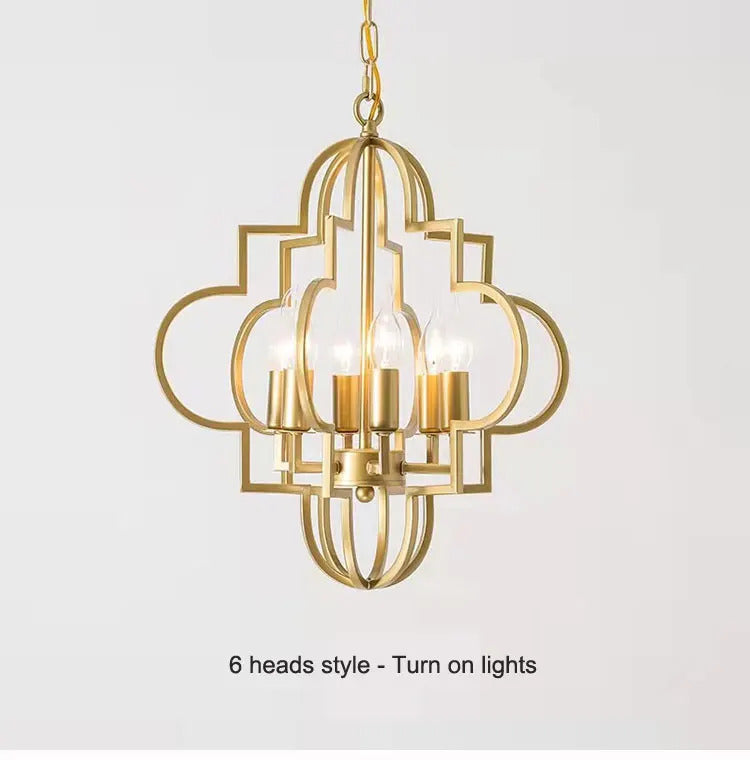 American Vintage Wrought Iron Gold Chandelier Nordic Design Living Room Pendant Lamp
