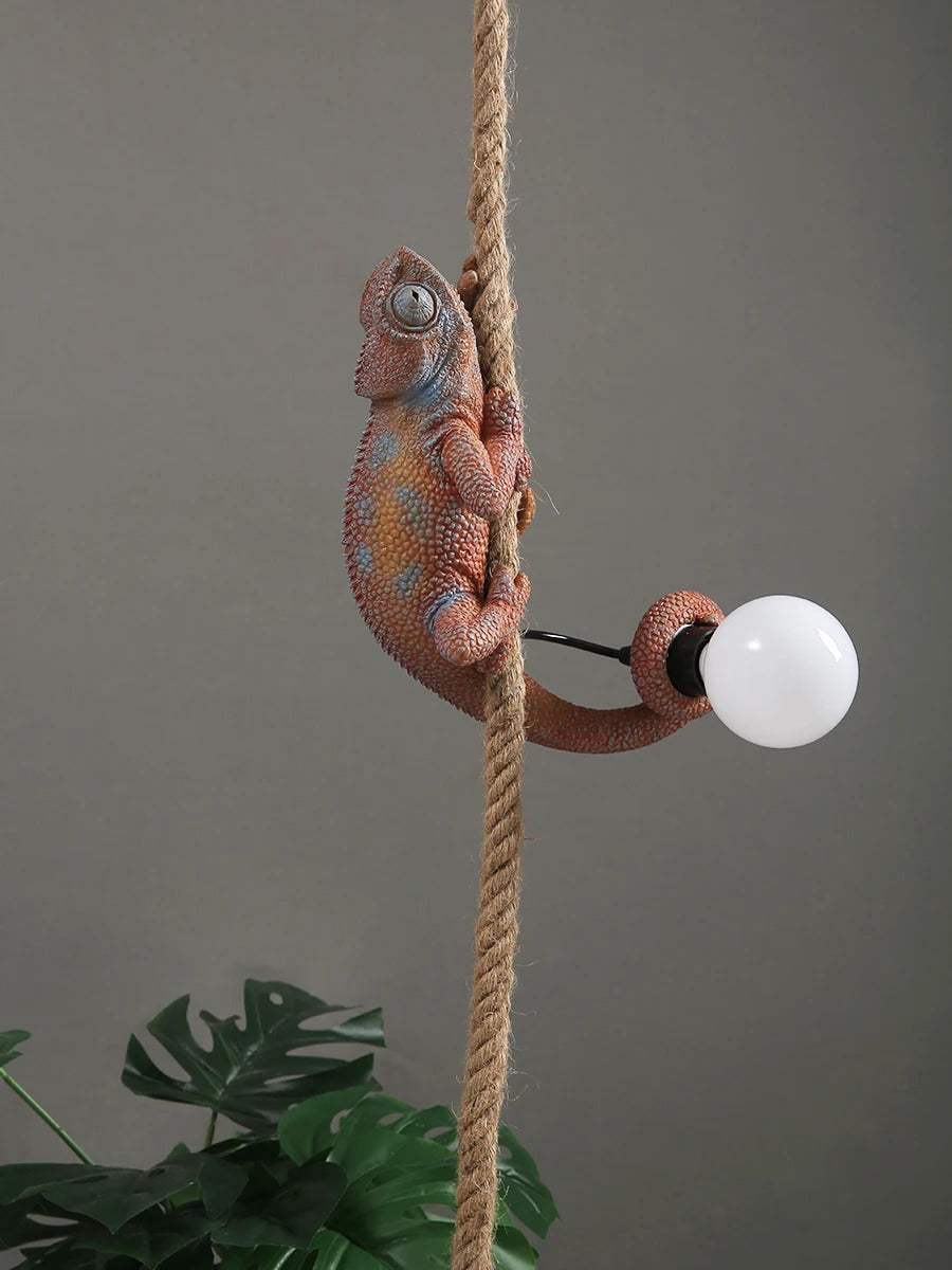 Resin chameleon pendant light Retro Hemp Rope Monkey Pendant Lamp