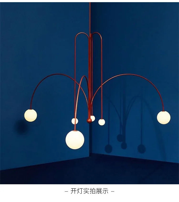 Postmodern geometric chandelier Red Glass Ball minimalist lamp