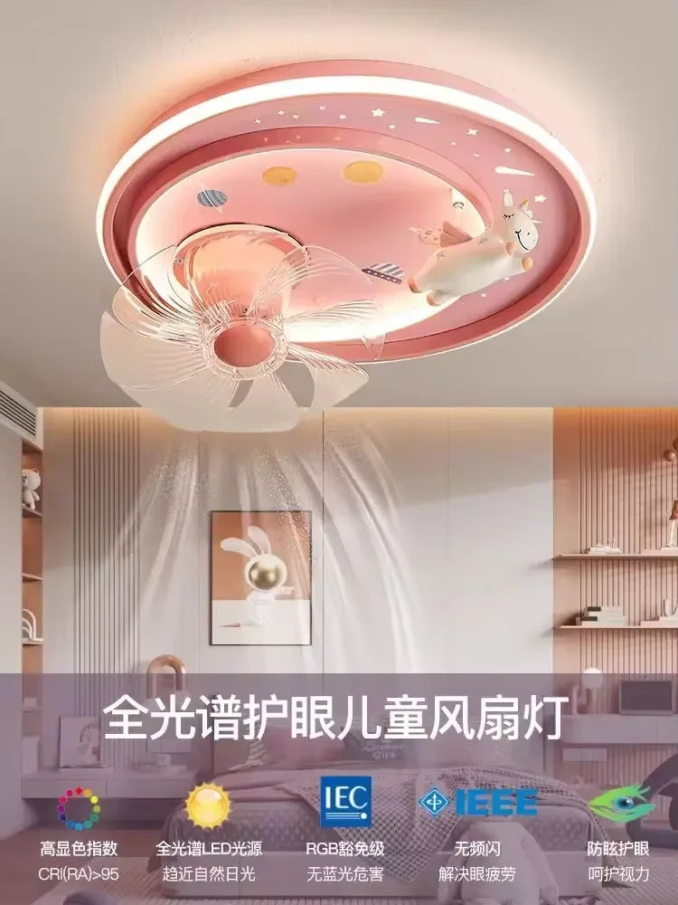 Modern Kids Room Ceiling Fan Light Cartoon Moon Astronaut children bedroom hanging Light
