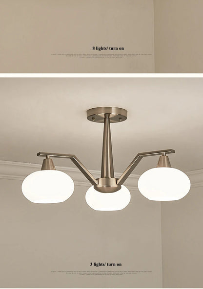 Modern silver chandelier Metal milky white glass lampshade Living Room pendant lamp