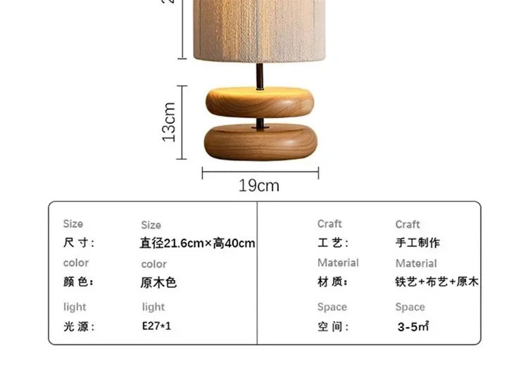 Japanese Bedside Walnut Solid Wood Table Lamp for Bedroom Designer Living Room Study Retro