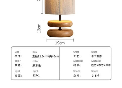 Japanese Bedside Walnut Solid Wood Table Lamp for Bedroom Designer Living Room Study Retro