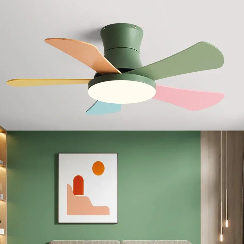 Nordic colorful Ceiling fan light Modern Children bedroom Indoor Ceiling fan lamp