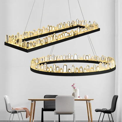 Modern Luxury Crystal Ring chandeliers Round black golden pendant lamp LED hanging light
